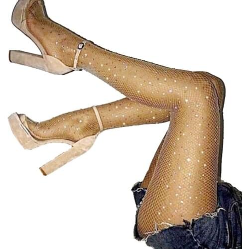 Sexy Women Fantoye Crystal Diamond Fish net Pants Diamond Fishnet Stockings Mesh Pantyhose Designer Stockings