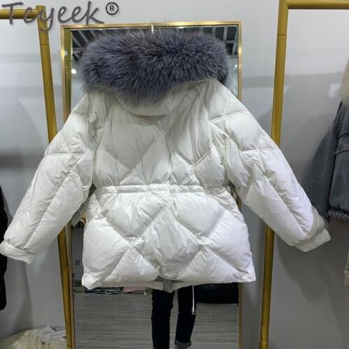 Down Womens Jacket Silver Fox Fur Collar Autumn Winter White Duck Down Coat Female Shiny Fashion Jackets Women 662255