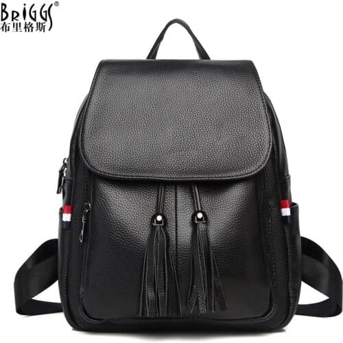 BRIGGS New 2021 Quality Soft Cowhide Leather Women Backpack Classic Fashion Design Rucksack Tassel Casual Outdoor SchoolBag