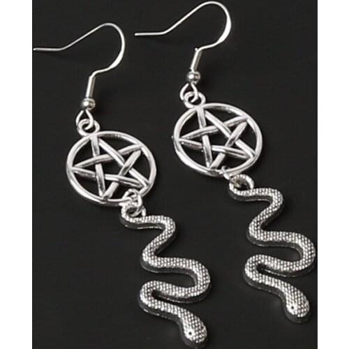 Snake Pentacle Earrings, Snake Earrings, Witch, Pagan, Alternative, Gothic