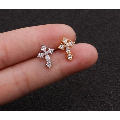 1PC Classic Cross Cz Cartilage Cartilage Helix Conch Screw Back Earring Ear Septum Piercing Jewelry For Women