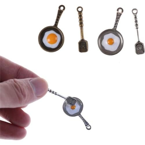 2pcs/set Miniature pan fried eggs Dollhouse Pandent Dollhouse Kitchenware Kitchen Decoration for Children Kid Kitchen Toys