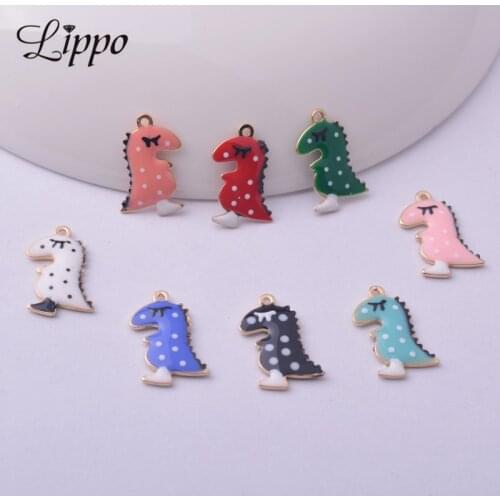 20pcs 9*14.5mm Both Side Enamelled Cute Gold Color Copper Dinosaur Bracelet Charms Animal Pendant Diy Jewelry Accessories