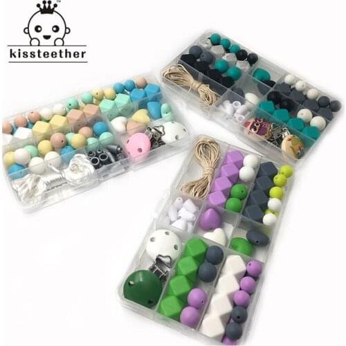 3 Boxes Baby Teether Toys Bright Colors Silicone Teething Kit Geometric Hexagon Silicone Crochet Beads Teething DIY Nursing