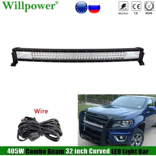 4x4 Truck Front Bumper Tri-Row 405W 32" Curved LED Light Bar For Jeep Dodge Chevy SUV Offroad 4WD Pickup Driving Fog Light Bar