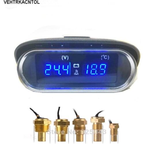 VEHTRKACNTOL 12v 24v Car Truck Water Temperature Gauge Meter+ Voltmeter Volt Gauge 2 In 1 Sunshield Universal