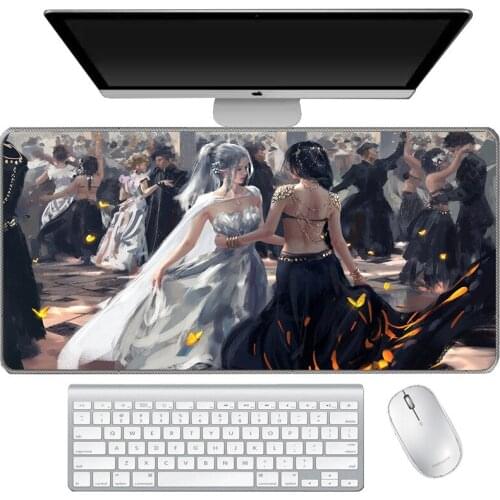 Anime Mouse Pad Large Gaming XLL Lockedge Computer Gamer Keyboard Mouse Mat Ghost Sword Princess Desk Mousepad for PC Desk Pad