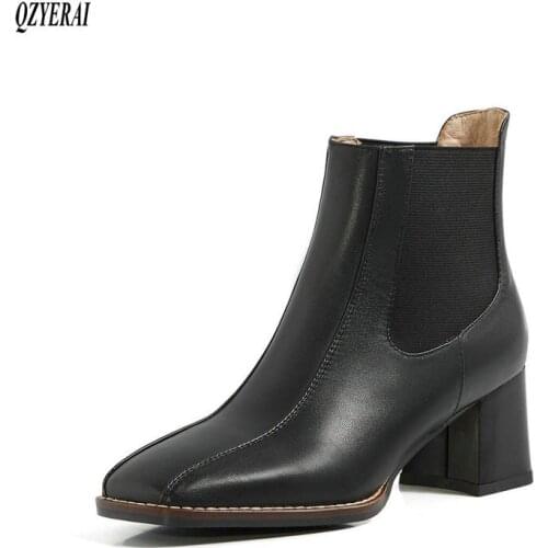 QZYERAI Ankle boots Autumn and winter Genuine leather fashion Female boots Womens boots Womens shoes Size 34-40