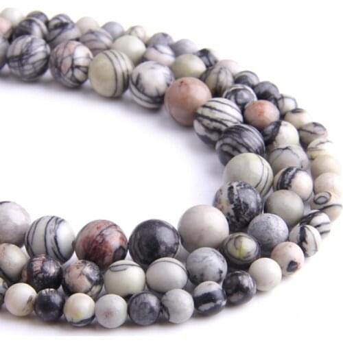 Natural Black white Picasso Network stone beads round loose real black Jaspers beads For Jewelry Making Diy Bracelet Necklace