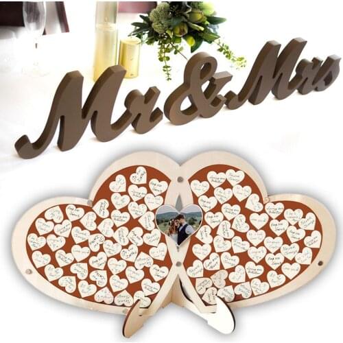 Wooden Love Heart Wedding Supplies Wedding Guest Book Signs Romantic Marriage Guestbook Decor Table Decoration