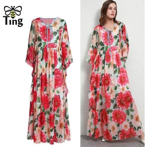 Tingfly Summer Designer Floral Print Loose Casual Maxi Long Dress Summer Ruffles Sleeve Street Boho Fashion Vestido Robes Traf