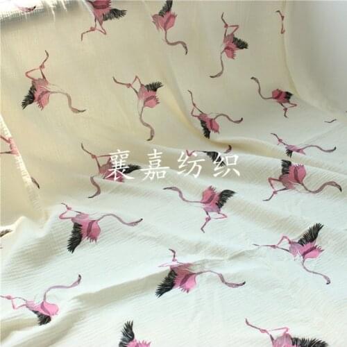 Gauze Double Crepe Printed Flamingo Sewing By The Yard Designer 100% Cotton Fabric Princess
