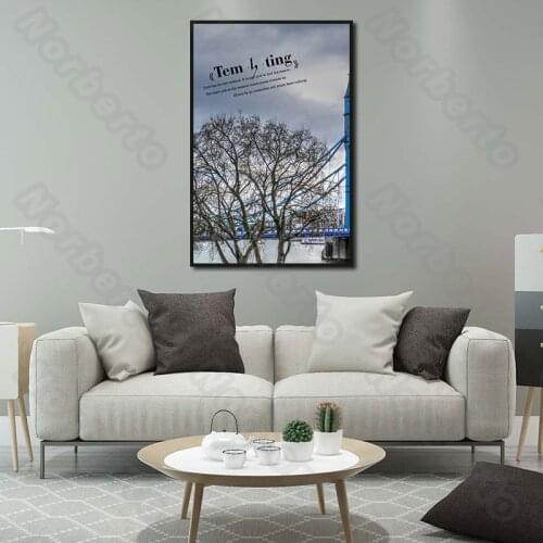 Modern Style Canvas Painting Wall Poster London City Landscape At Dawn with Trees Letters for Living Room Bedroom Wall Decoratio