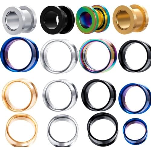 JUNLOWPY 2pcs Unsex Steel auricle Tunnels Ear Plugs Flesh Earring Gauges Screw ar stretchers plugs and tunnels Piercing Body Kit