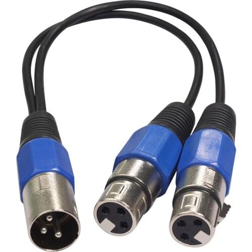 1pc 3pin XLR Male Jack To Dual 2 Femal Plug Y Splitter Cable Adaptor 1ft for Mixer Microphone Amplifier Stage Lamp Controller