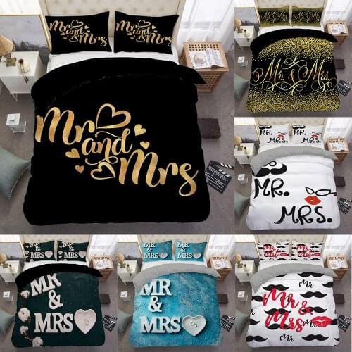 Bedding Sets Mr And Mrs Queen Single Full King Size Printing Luxury Quilt Cover Comfortable Duvet Cover Set