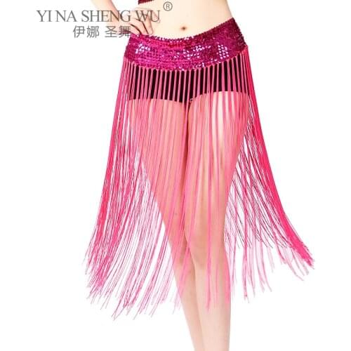 Belly Dance Costumes Belt Elastic Force Sequin Long Tassel Belly Dance Hip Scarf for Profession Adult Women Belly Dancing Belts
