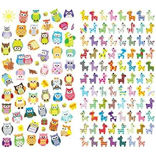 Colorful Owls and Giraffes Stickers Cartoon Diary Scrap Book Scrapbooking Decor Decoration Lot (150 Stickers)