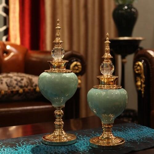 Creative European Furnishing Article Sitting Room TV Ark Home Decoration Golden Crystal Glaze Ceramic Craft Desktop Wedding Gift