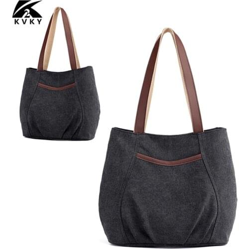 KVKY Casual Vintage Canvas Women Shoulder Bag Fashion Female HandBags Crossbody Bag For Woman Hand Bag Totes Bolsa Feminina