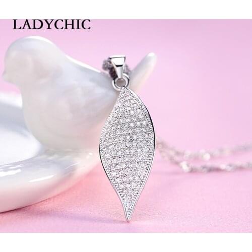 LADYCHIC Cute Silver Color Leaf Crystal Pendant for Women Party Gift Tiny Zircon Inlay Necklace Jewelry Factory Wholesale LN1103