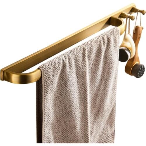 Leyden Brass 24inch Towel Bar with Hook Wall Mounted,Antique Brass Towel Holder Lavatory Contemporary Bathroom Hardware