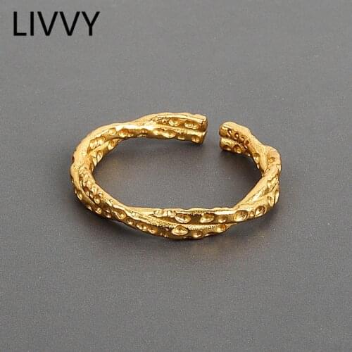 LIVVY Silver Color Open Ring For Women Gold & Silver Color Gold Foil Concave-Convex Irregular Face Rings 2021 Trend