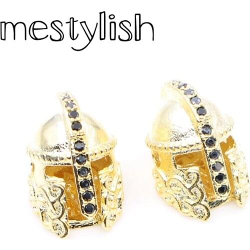 Mestylish 10pcs/Lot CZ Roman Warrior Helmet Charms Spacer Beads Fit Men Bracelet DIY Jewelry Accessories Beads