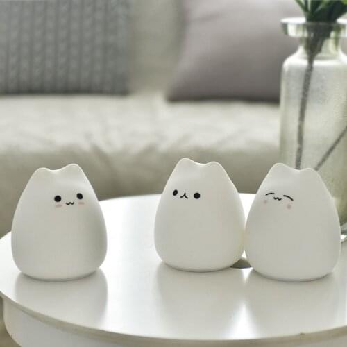 Mini Cute Cartoon Cat Shaped Pat Light Lamp Soft Silicone Nightlight For Kids Toy Gifts Room Decor