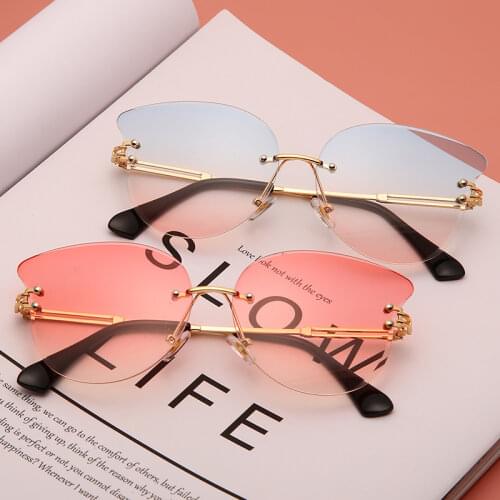Fashion Rimless Cat Eye Sunglasses Luxury Brand Designer Women Metal Sun glasses Lady Shades UV400 Eyewear oculos de sol