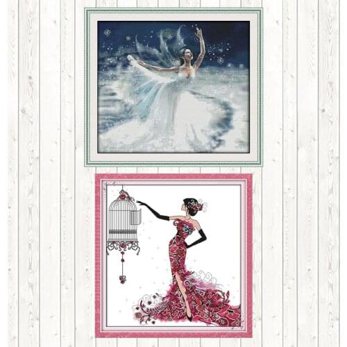 Ballet on Ice 14CT 11CT Counted and Stamped DMC Cotton Thread Printed Canvas DIY Needlework Crafts Cross Stitch Embroidery Kits
