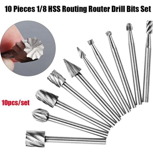 10pcs HSS Rotary Router Drill Bit Set Burr Tools Wood Drill Cutting DIY Routing Carving Electric Grinding Head EngravingTool