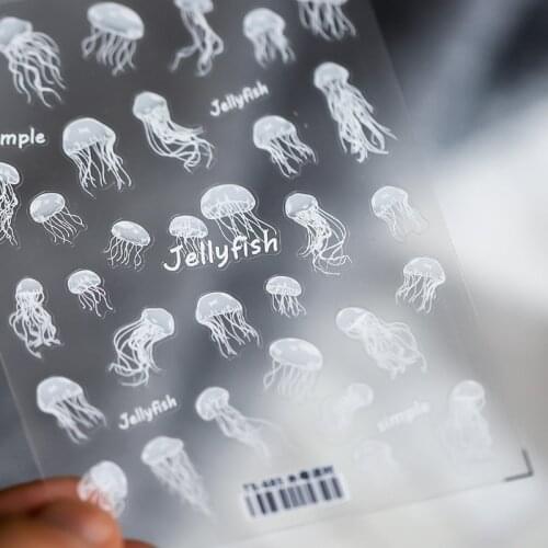 Sea Series Nail Art Stickers Transparent White Jellyfish Design Adhesive Nail Art Decoration Decals Wholesale Drop Shipping