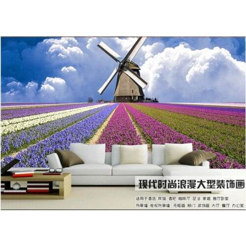 Custom mural 3d wall mural on the wall Beautiful romantic windmill lavender home decor photo wallpaper for living room