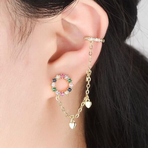 2019 New Gold Copper Colorful Round AAA Cubic Zirconia Clip Earrings Fashion Jewelry Wedding Party Gift Womens Fashion