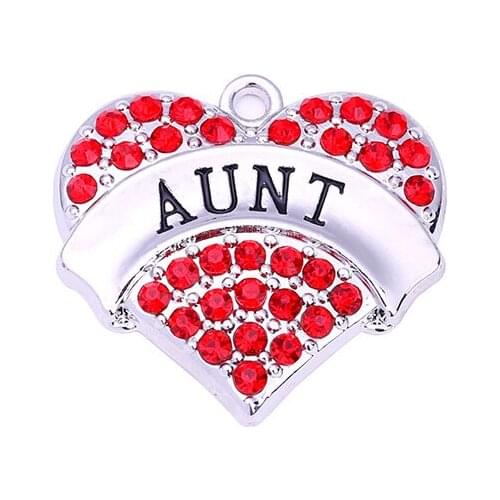 New Arrival Drop Shipping 20pcs a lot rhodium plated AUNT with red/pink/blue/white crystal heart pendant