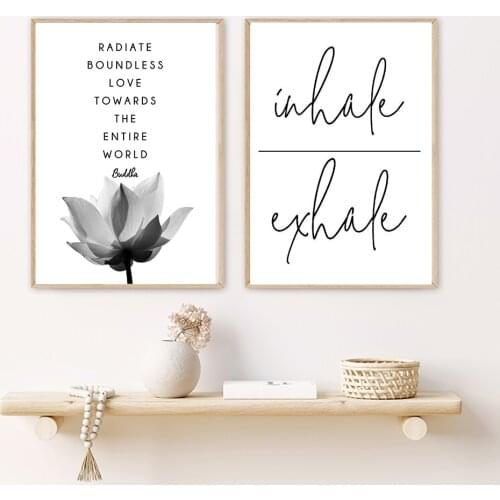 Gray Yoga Lotus Poster Inhale Exhale Quotes Canvas Print Minimalist Wall Art Pictures Painting Buddhism Modern Art For Home Deco