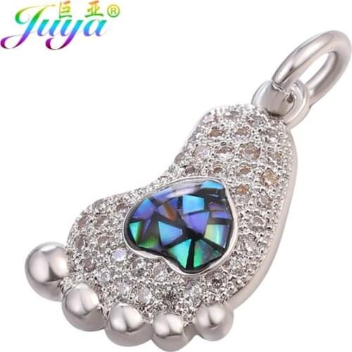 Juya DIY Cubic Zirconia Gold/Rose Gold Opal Shell Foot Pendant Charms For Women Kids Fashion Jewelry Making Accessories