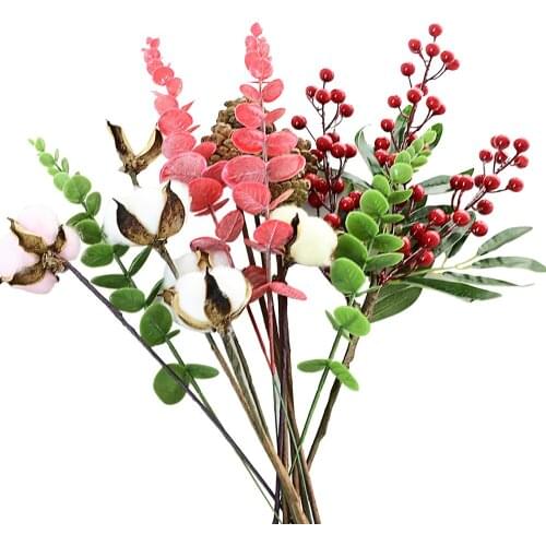 Christmas Tree Flowers Festival Ornament Decoration Fake Berries Stems Durable DIY Xmas Wreath Long-term Freshness Branches