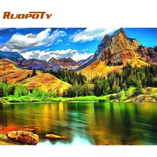 RUOPOTY Mountain Landscape Painting By Numbers For Adults Oil Paints Framed Diy Gift For Kids Bedroom Wall Decor Drawing Art