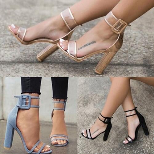 Sandals For Women Plus Size 36-43 Summer Fashion Snake Skin Pattern Sandals Super High Heel Square Heels Womens Sandals