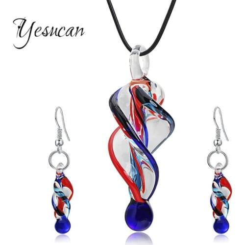 Yesucan Personality Glass Spiral Jewelry Set Women Irregular Glass Shape Pendant Charm Necklace Dangle Drop Earrings Bijoux Gift