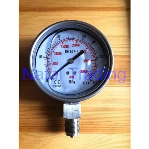 Shock proof silicone oil filled 250Mpa high pressure gauge radial direction 2500bar high pressure meter