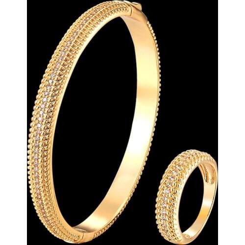 Vankeliif brand Simple Bangle and rings womens jewelry set chain-shaped side a row of zircons in the middle fashion jewelry