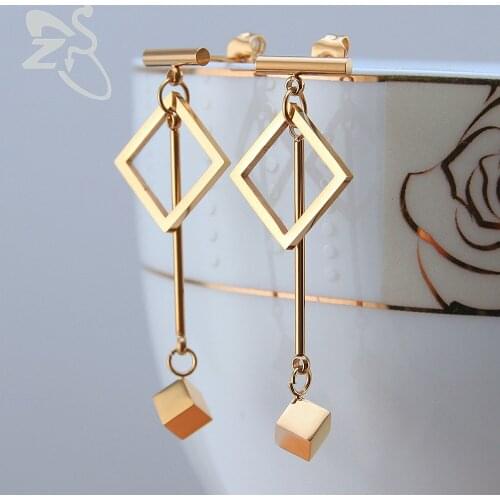 ZS Dangle Earrings Fashion Jewelry Gold Drop Earrings For Women Fashion Jewelry Stainless Steel Brincos pendientes mujer moda