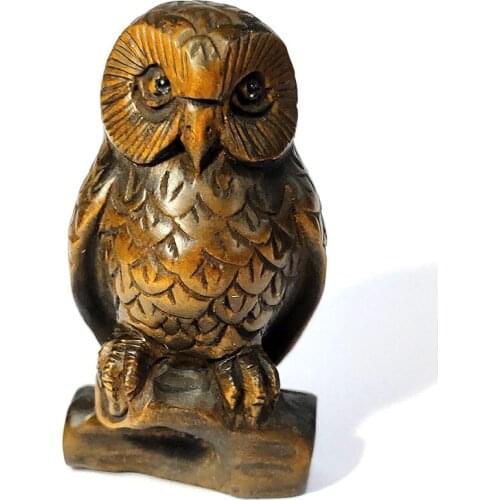 Y7331 - 2" Hand Carved Japanese Boxwood Netsuke Figurine Carving- Owl