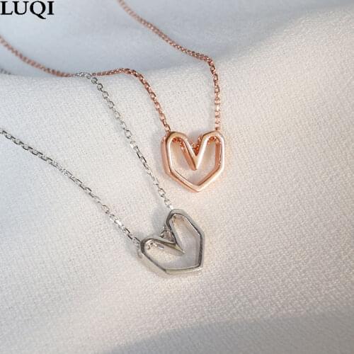 Fashion Womens S925 Silver Plated Platinum Hollow Geometric Heart Pendant Personalized Necklace Gift xsl