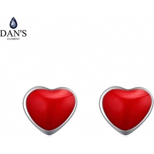 DANS ELEMENT Silver Color Red Heart Earrings Fashion Jewelry Stud Earrings For Women Top Quality Wholesale 132910