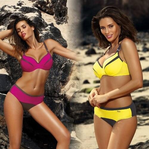 Swimwear Women New Solid Color Splicing Push-up Bikini Two Pieces Triangle Swimsuit Women Split Type Biquini /40