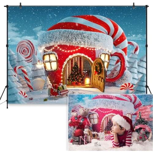 Winter Snow Landscape Backdrops Christmas Santa Claus Decoration Snowflakes for Photo Studio Portrait Background Blue Backdrop